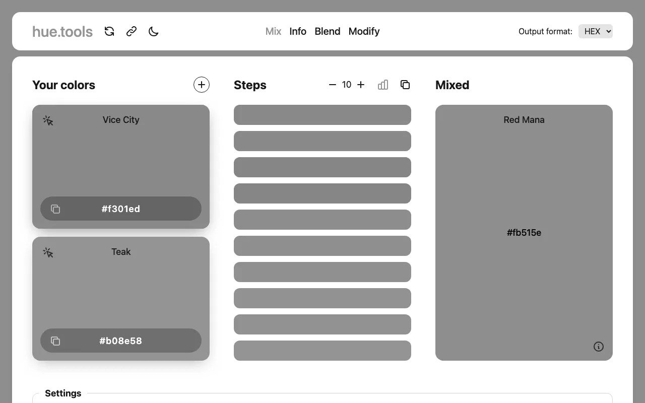 Anteprima di Hue, tool per palette