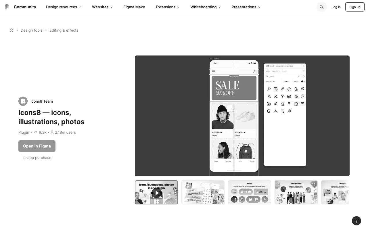 Anteprima di Icons8, plugin Figma