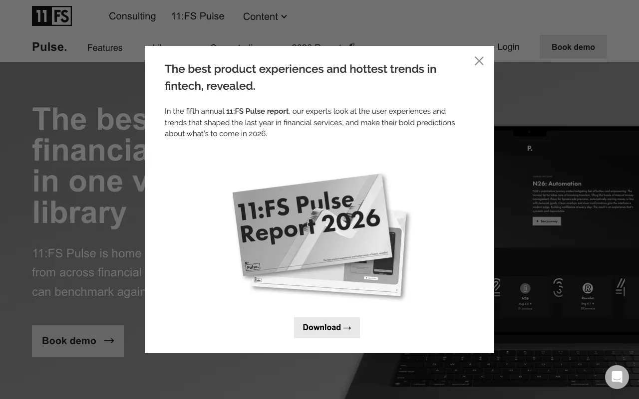 Anteprima di 11FS Pulse, raccolta di journey del settore fintech