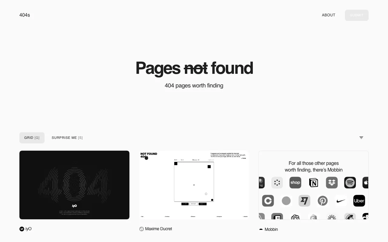 Anteprima di 404s gallery, raccolta di pagine 404