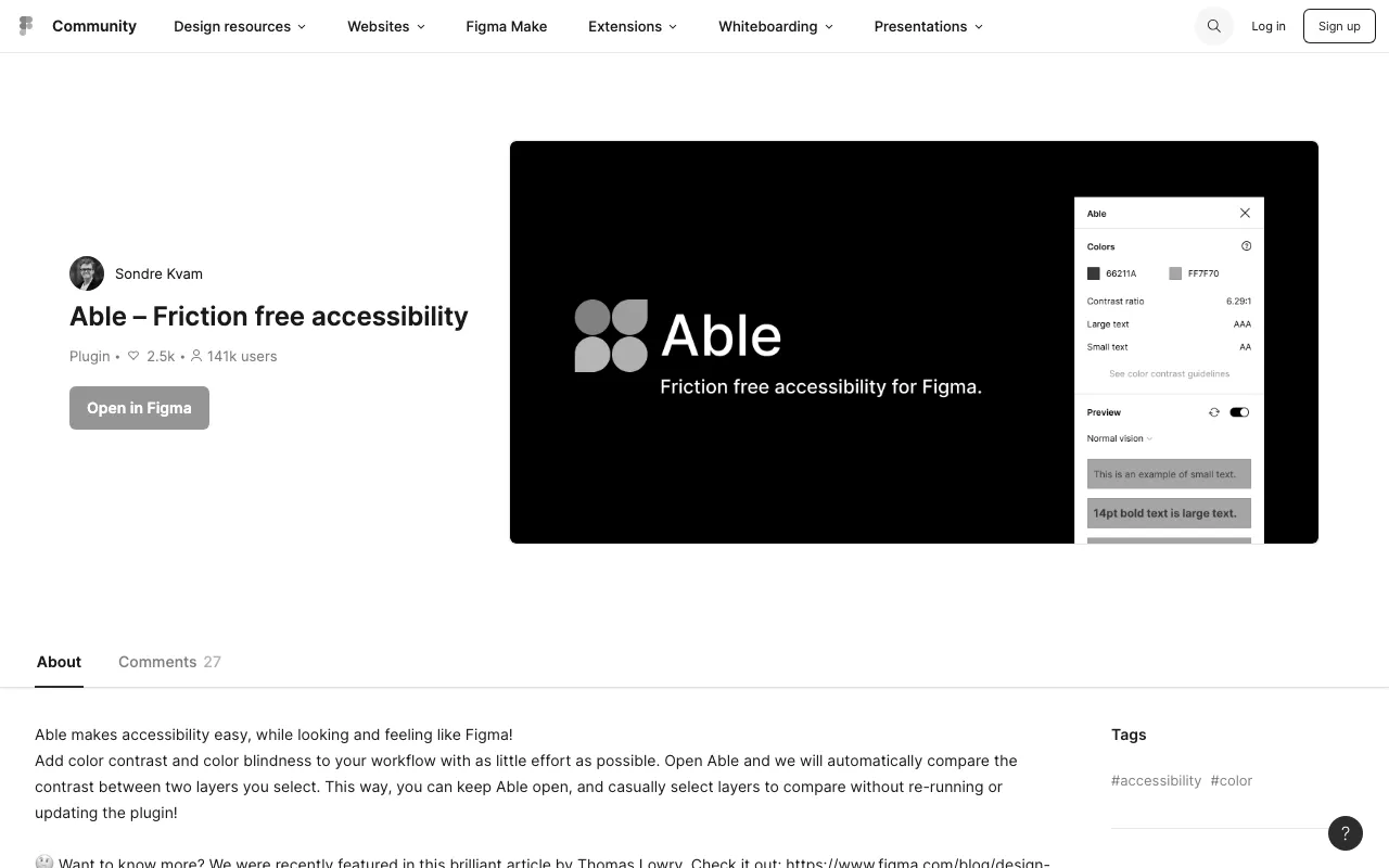 Anteprima di Able, plugin Figma per simulare il daltonismo