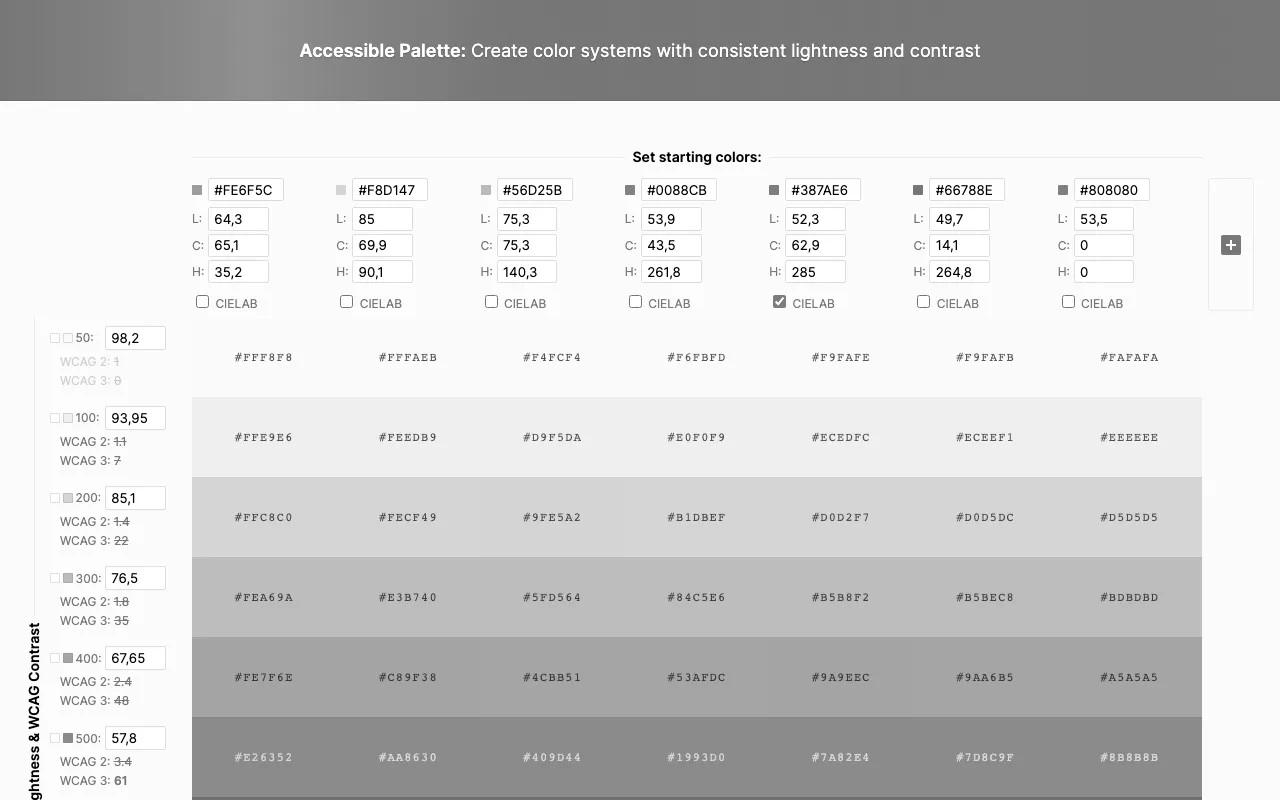 Anteprima di Accessiblepalette, tool online per creare palette accessibili
