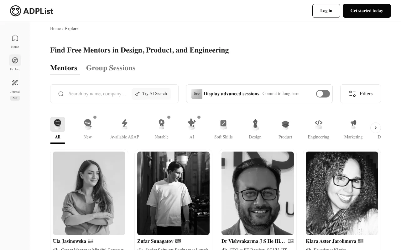 Anteprima di ADPlist, piattaforma di mentorship per designer