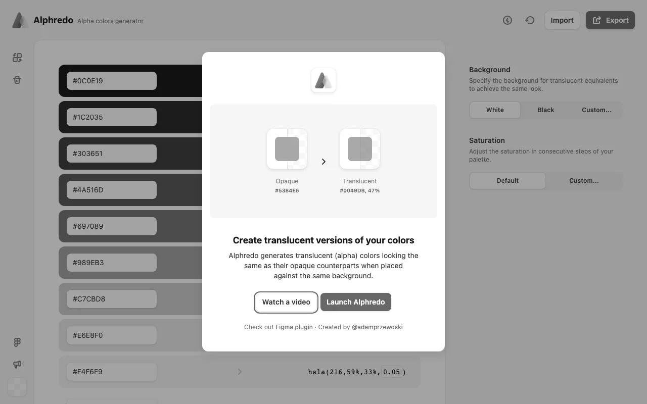 Anteprima di Alphredo, tool di gestione palette colore