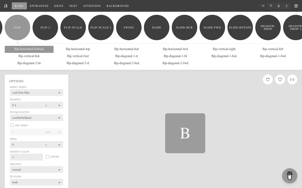 Anteprima di Animista, raccolta di animazioni CSS