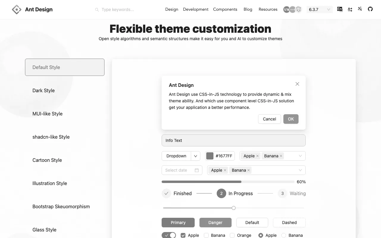 Anteprima di Ant Design, design system CSS ready