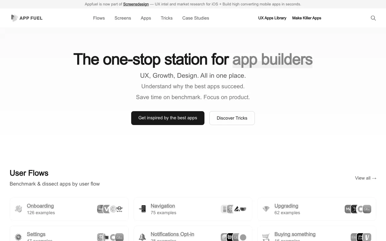Anteprima di App Fuel, raccolta di flussi di app e website