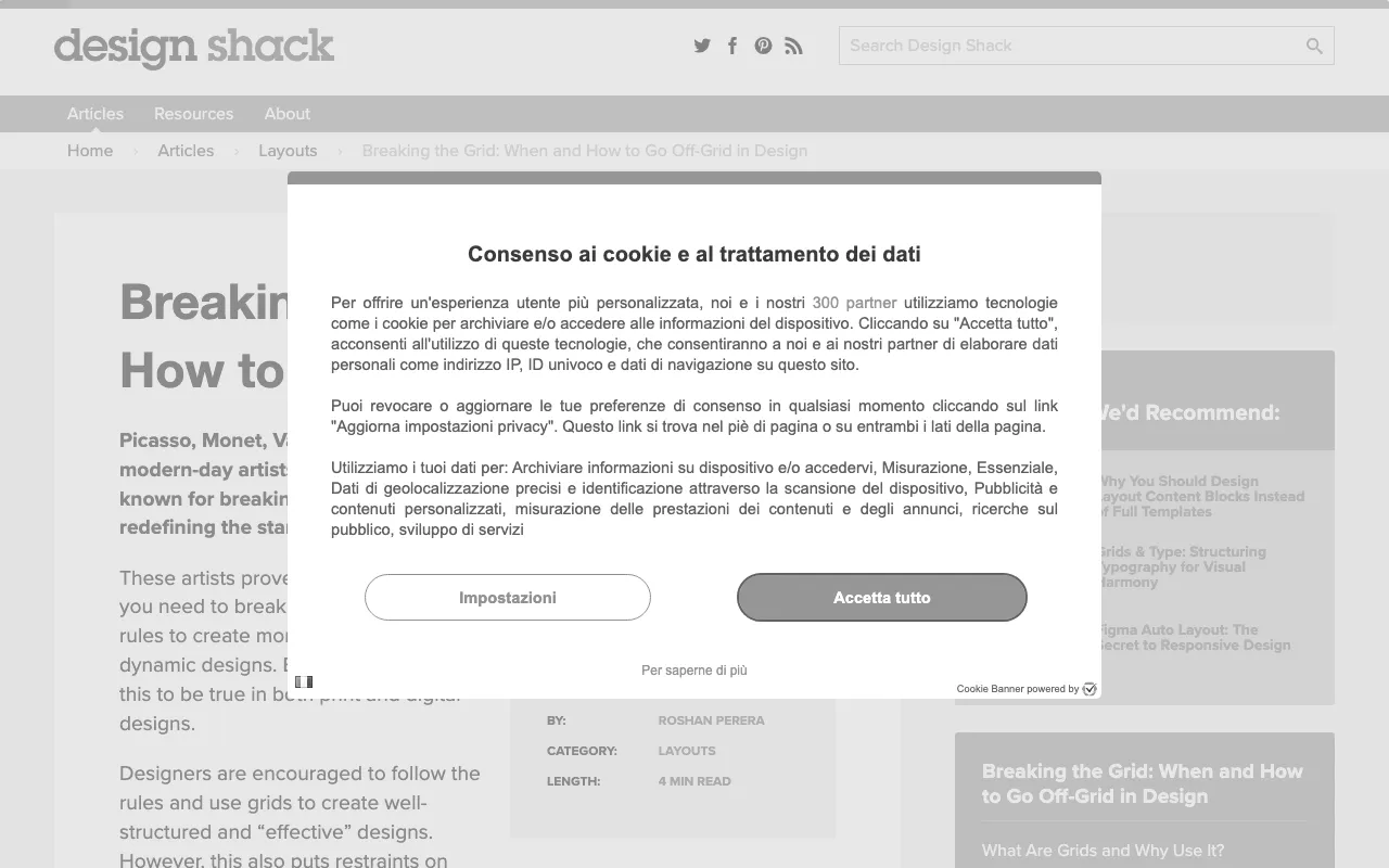 Anteprima di Articolo che parla del design a griglia e di quando si può non seguire