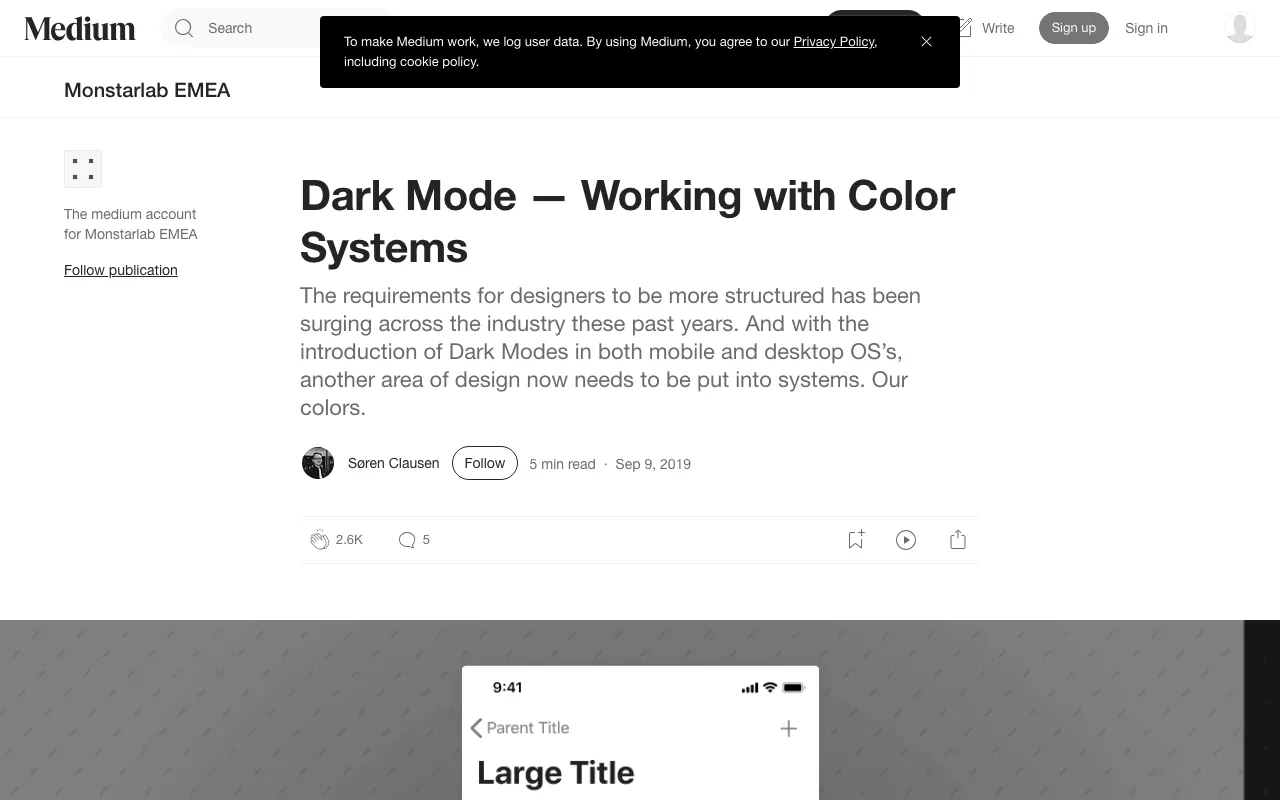 Anteprima di Dark mode e color systems