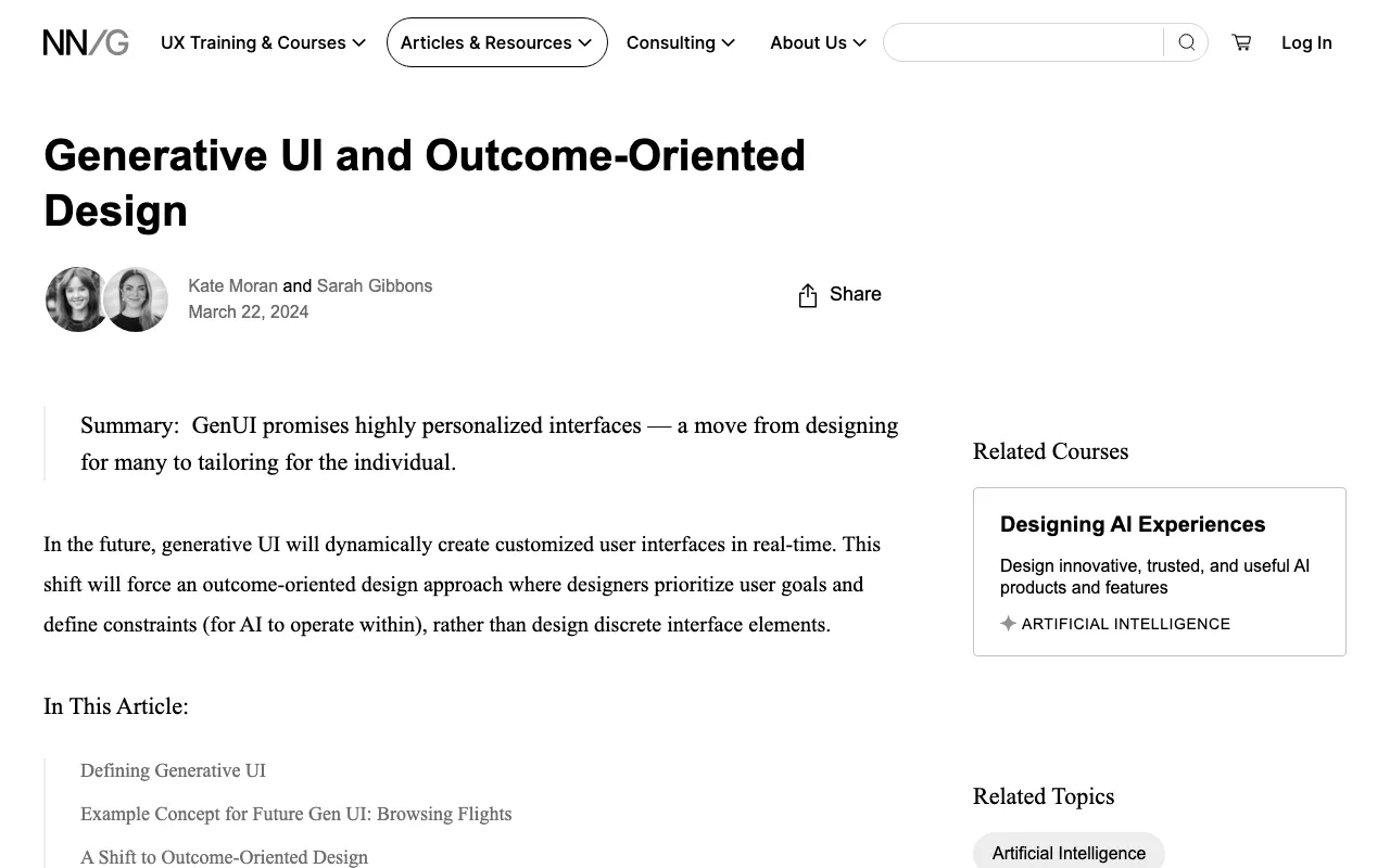 Anteprima di Articolo che parla di generative UI