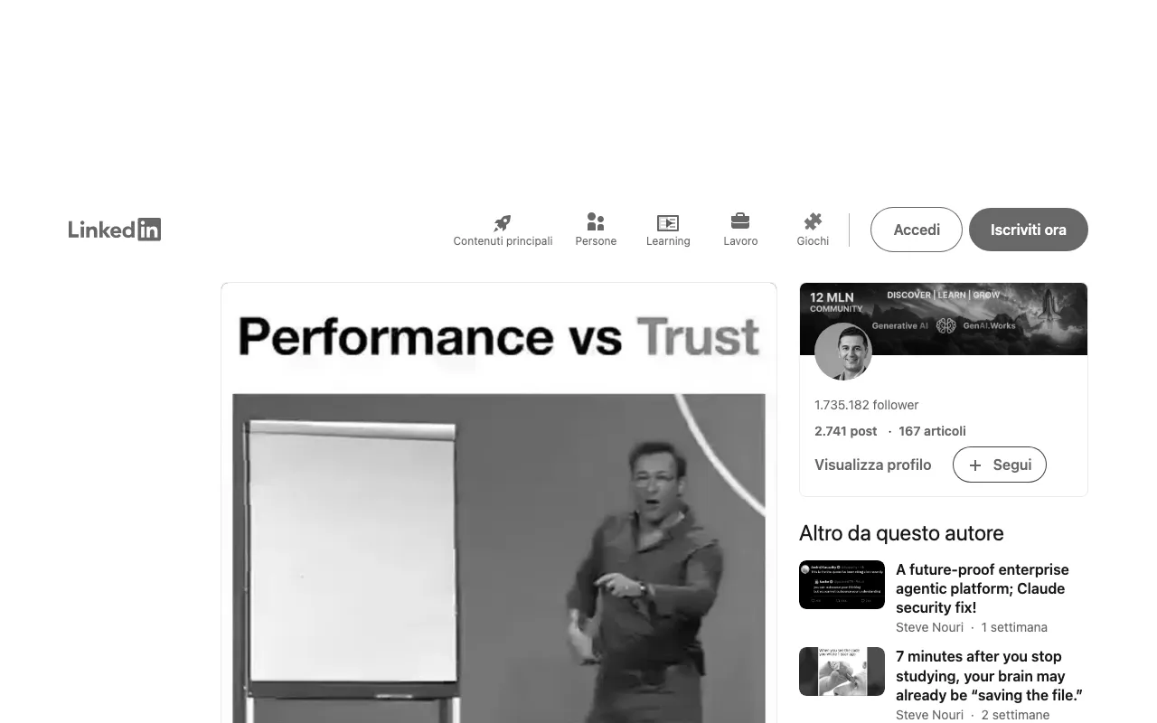 Anteprima di Articolo che parla di performance e trust