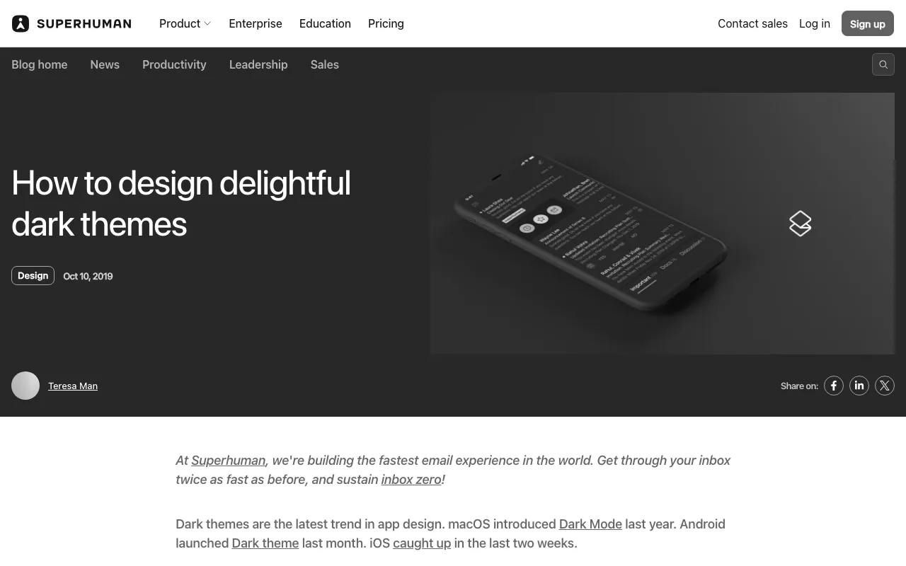 Anteprima di Articolo che parla di progettazione di dark theme