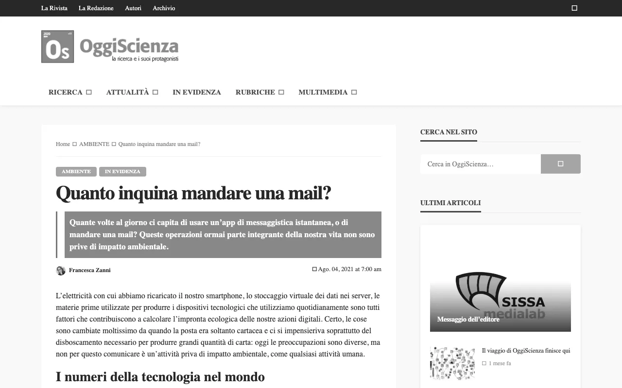 Anteprima di Articolo che parla di quanto inquina l'invio di una email