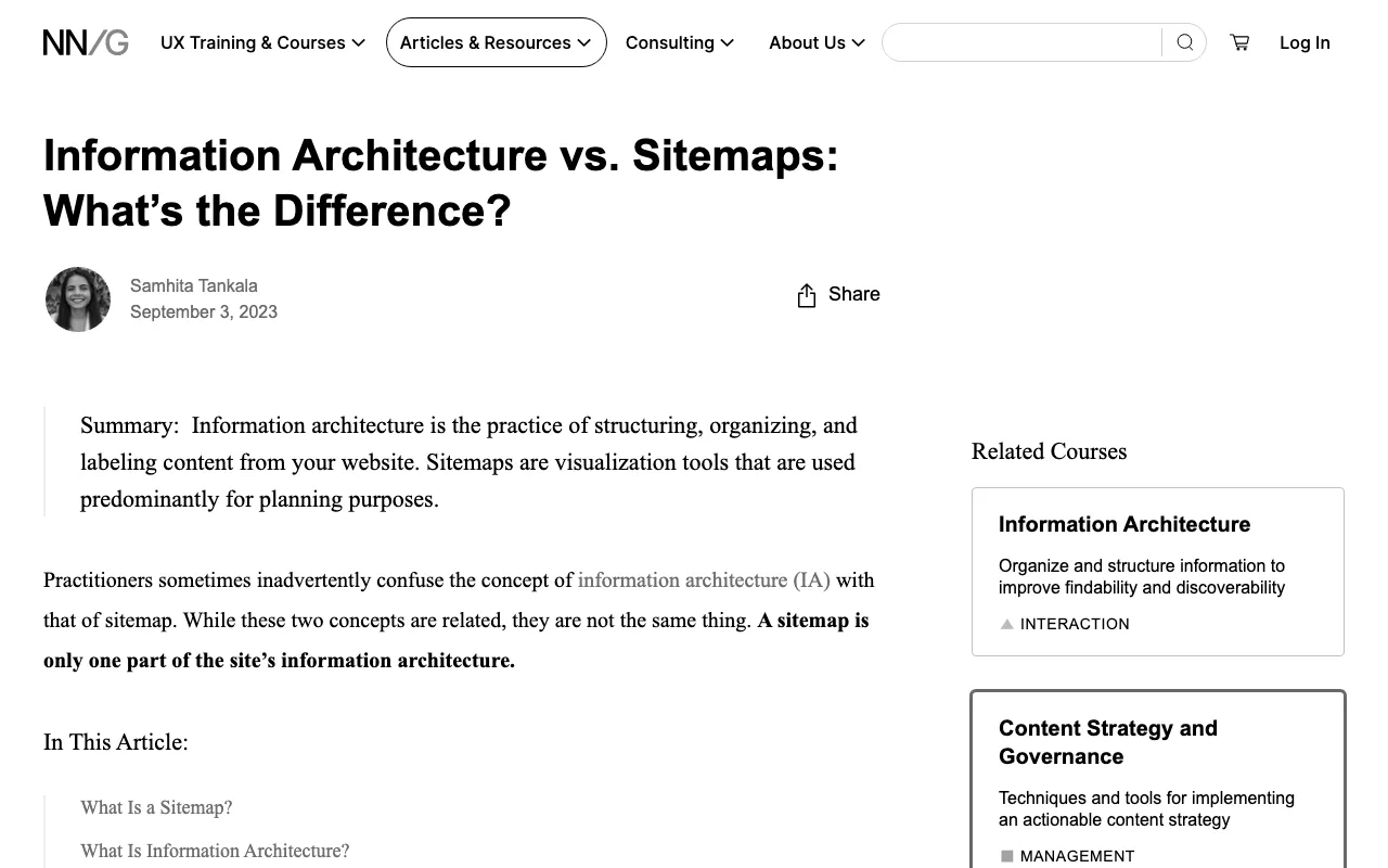 Anteprima di Articolo che parla di sitemap e information architecture