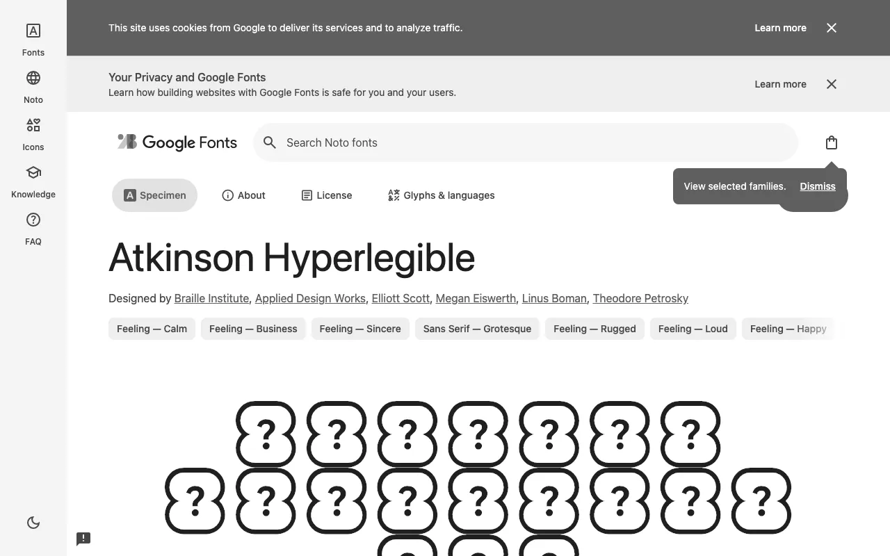 Anteprima di Atkinson Hyperlegible, Google Font ad alta leggibilità