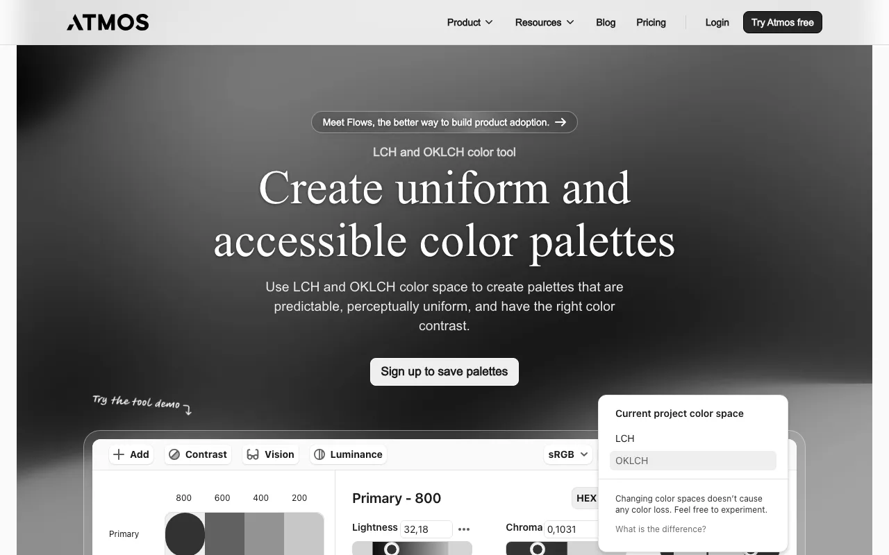 Anteprima di Atmos, tool per creare palette accessibili
