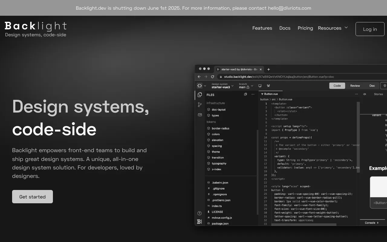Anteprima di Backlight.dev, tool per creare documentazione di un design system