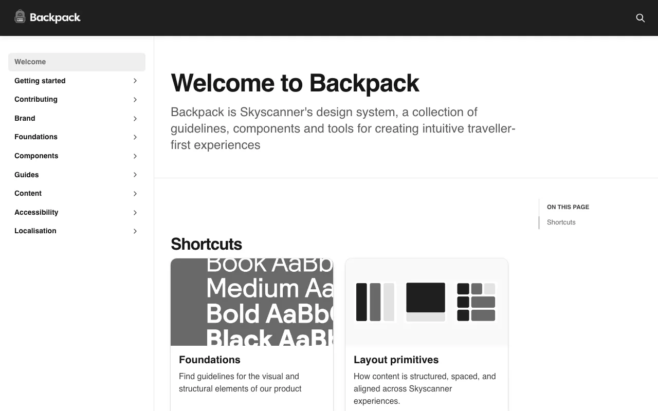 Anteprima di Backpack Design System by Skyscanner