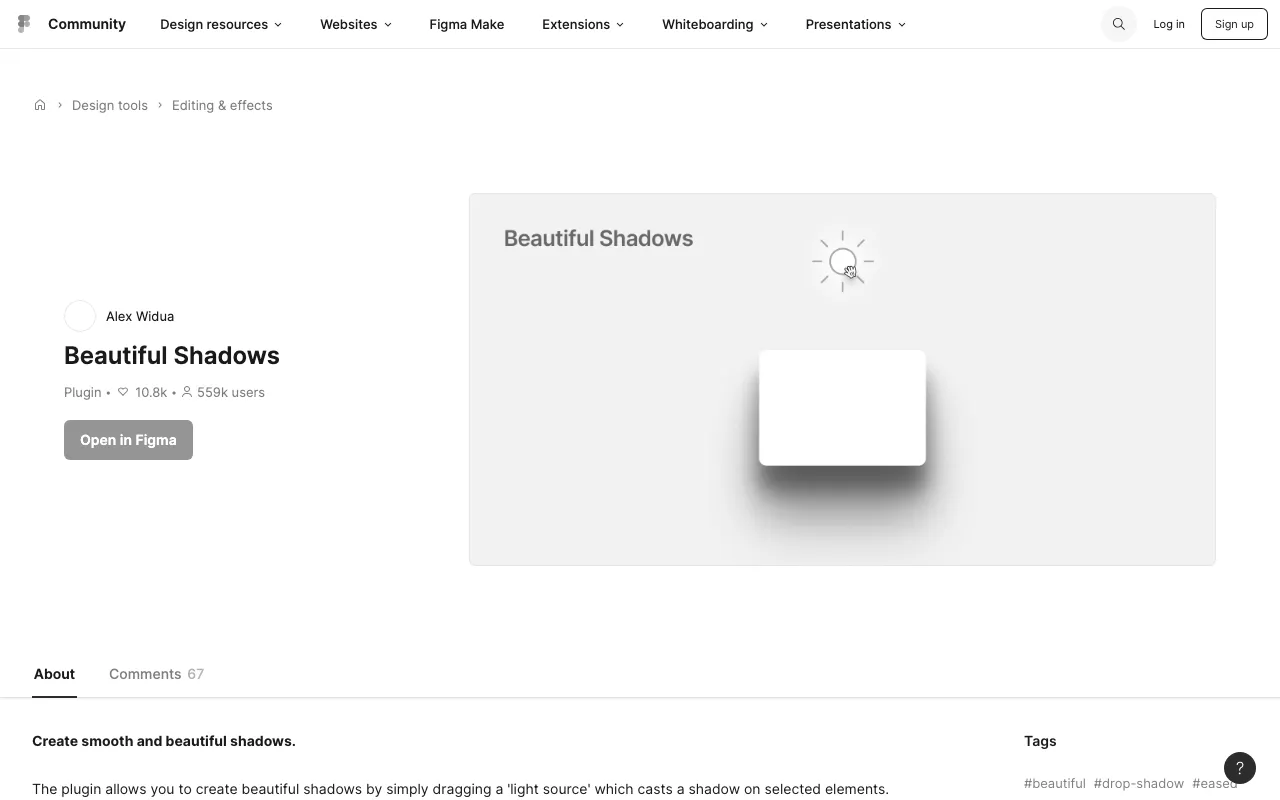 Anteprima di Beautiful shadows, plugin Figma