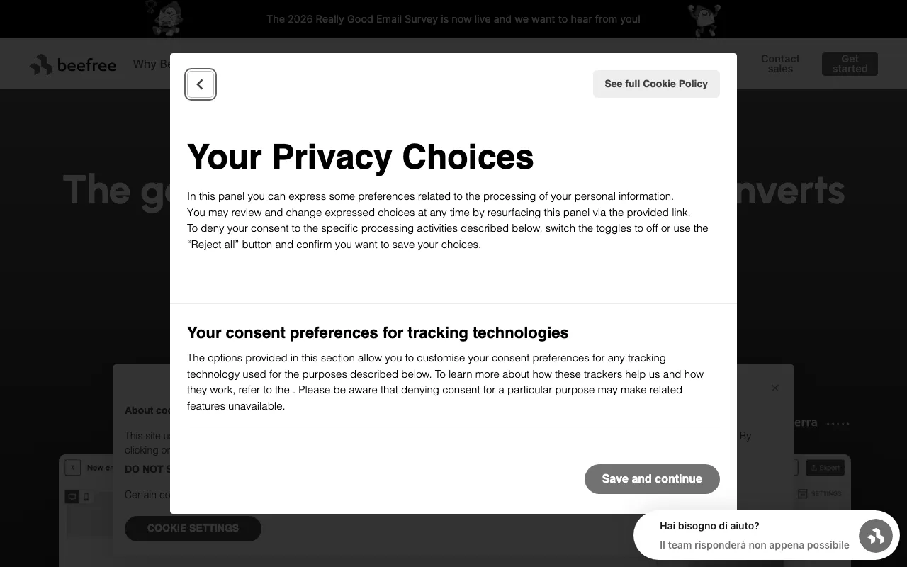 Anteprima di Beefree, tool per creare ed esportare template email