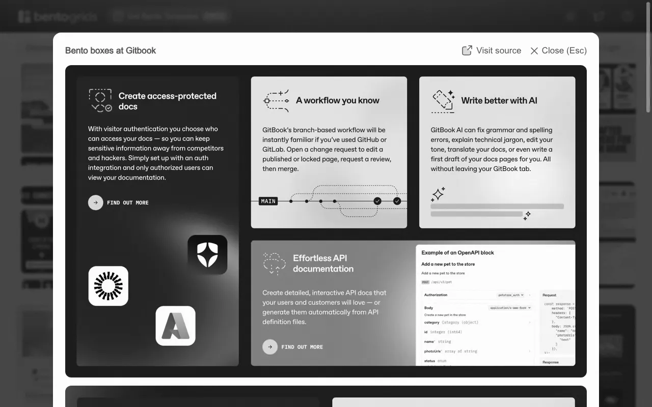 Anteprima di Bento grids, raccolta di siti web in stile bento