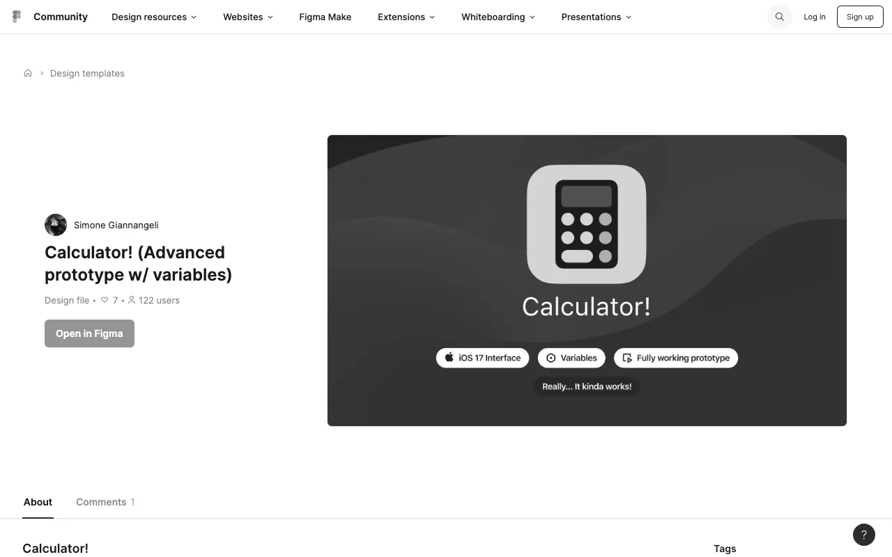 Anteprima di Calculator, un kit Figma per spiegare la prototipazione avanzata