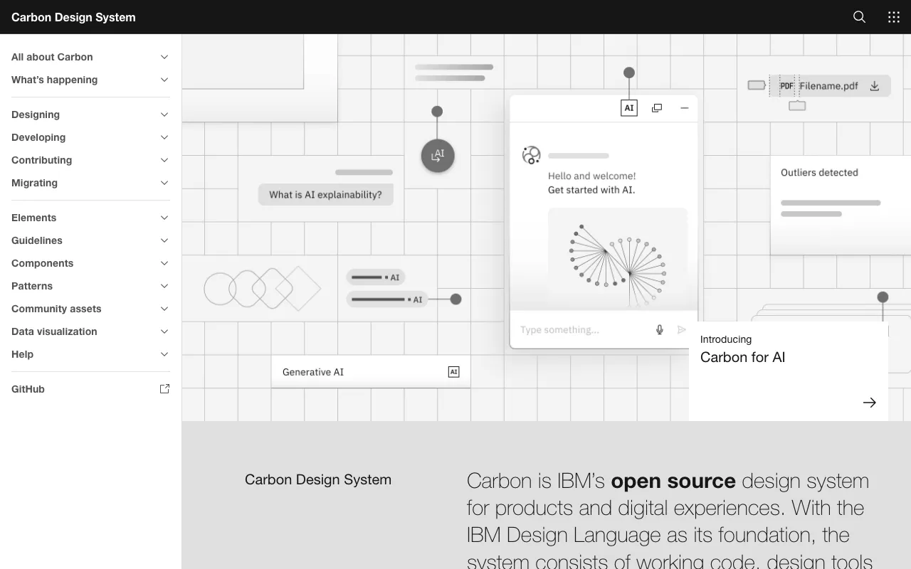 Anteprima di Carbon Design System, realizzato da IBM
