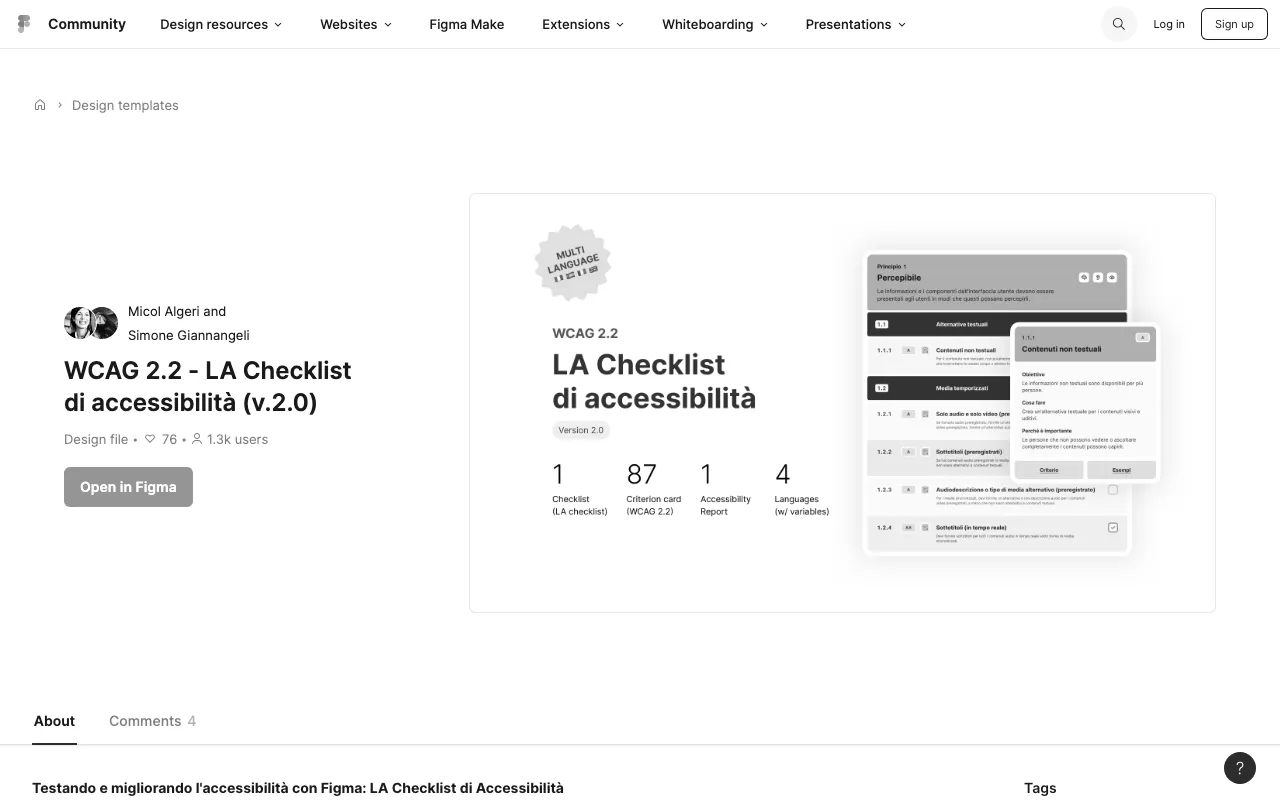 Anteprima di Checklist di accessibilità, figma file