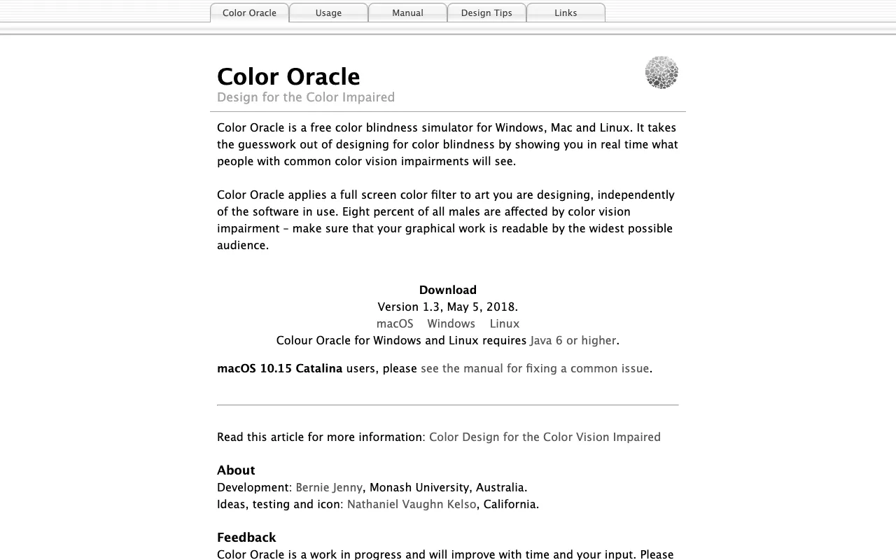 Anteprima di Color Oracle, tool per color blindness