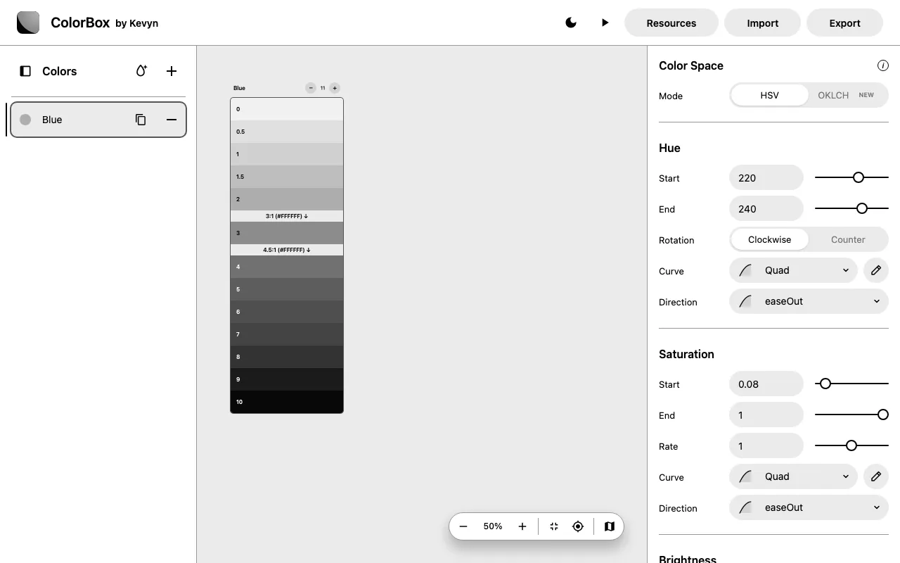 Anteprima di Colorbox, tool per creare palette