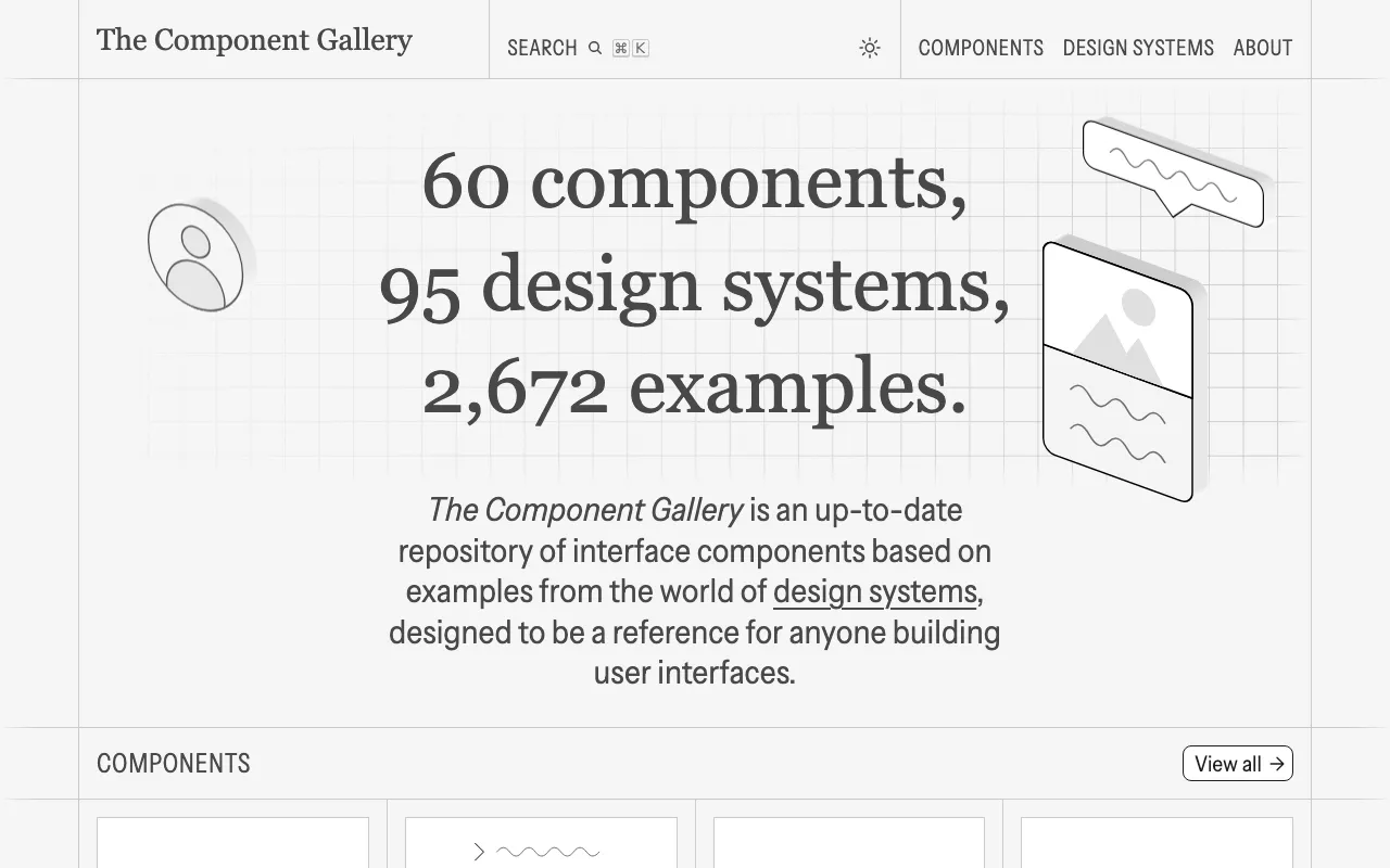 Anteprima di Component gallery, raccolta di elementi di UI