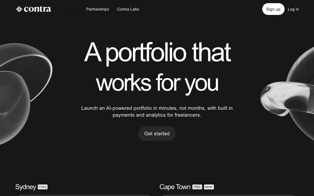 Anteprima di Contra, tool online per creare un portfolio