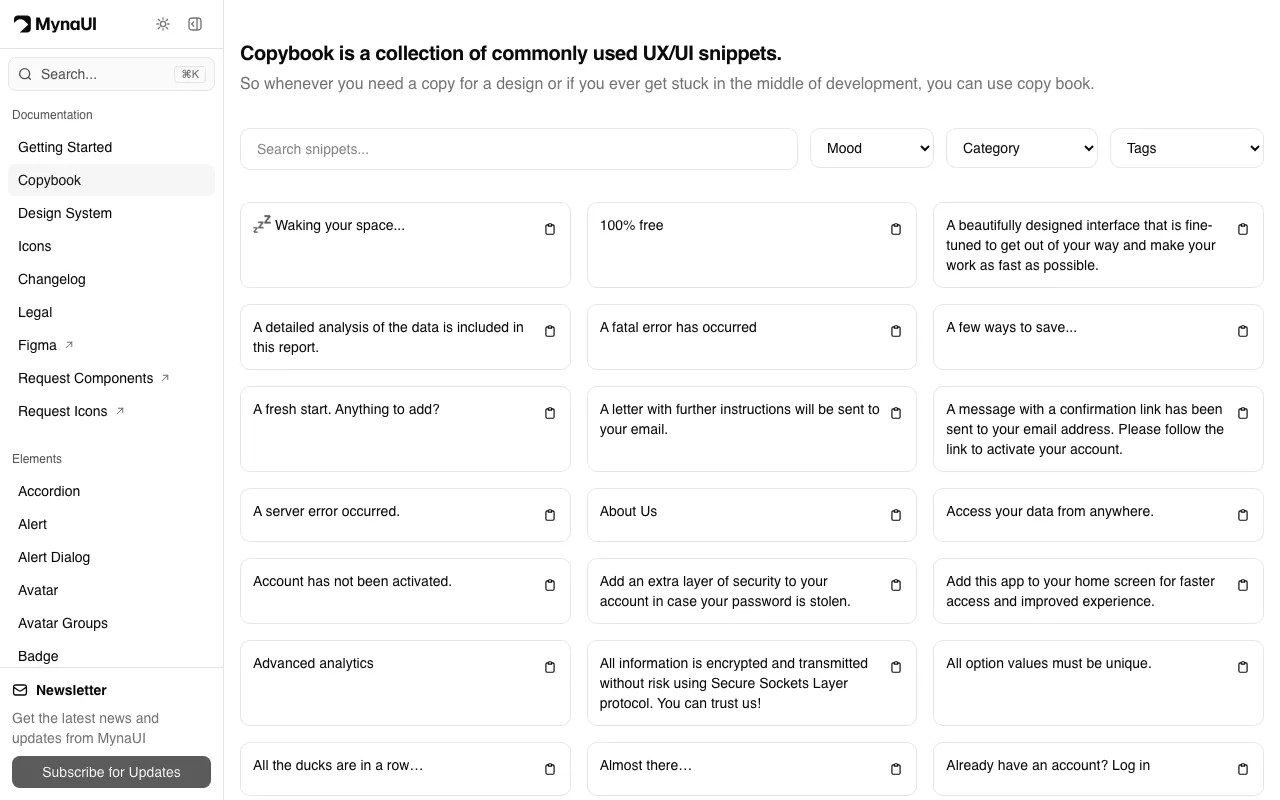 Anteprima di Copybook, raccolta di copy e microcopy