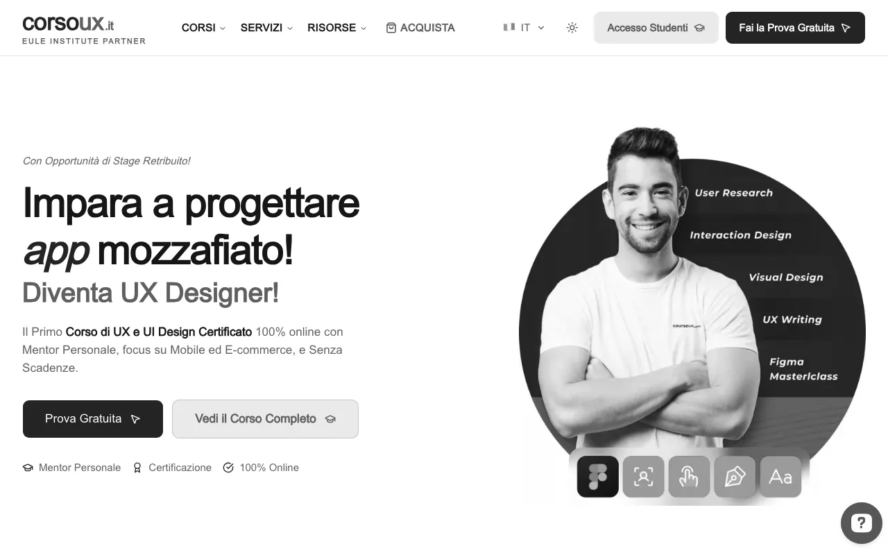 Anteprima di Corso UX, piattaforma di corsi sul design