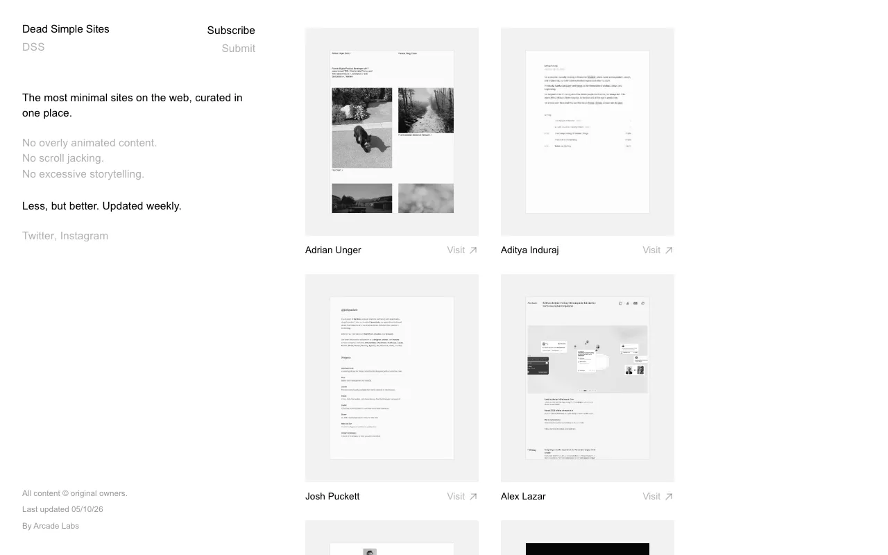 Anteprima di Dead Simple Sites, raccolta di siti minimal
