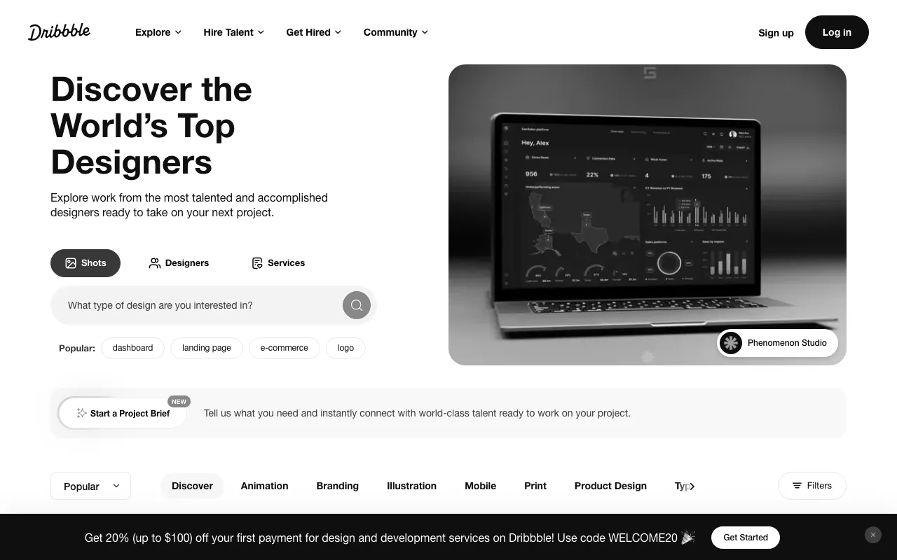 Anteprima di Dribbble, piattaforma per lavoro, portfolio e ispirazione
