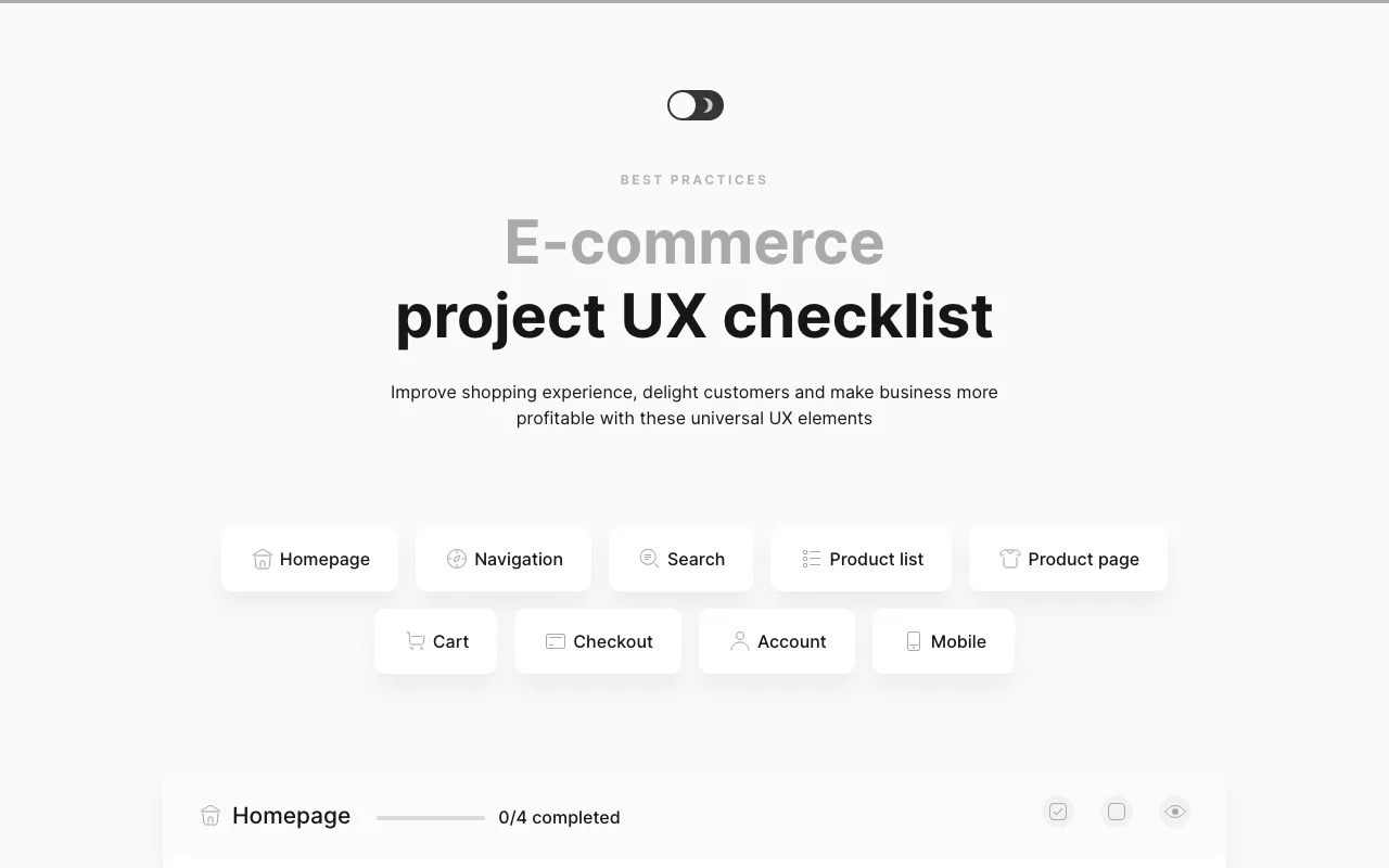 Anteprima di E-commerce Checklist, raccolta di best practies