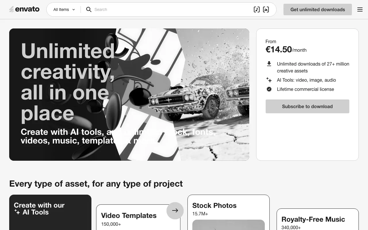 Anteprima di Envato elements, raccolta di risorse premium
