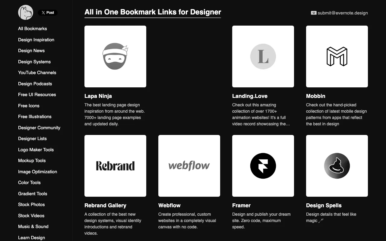 Anteprima di Evernote.design, raccolta di tool e link per designer