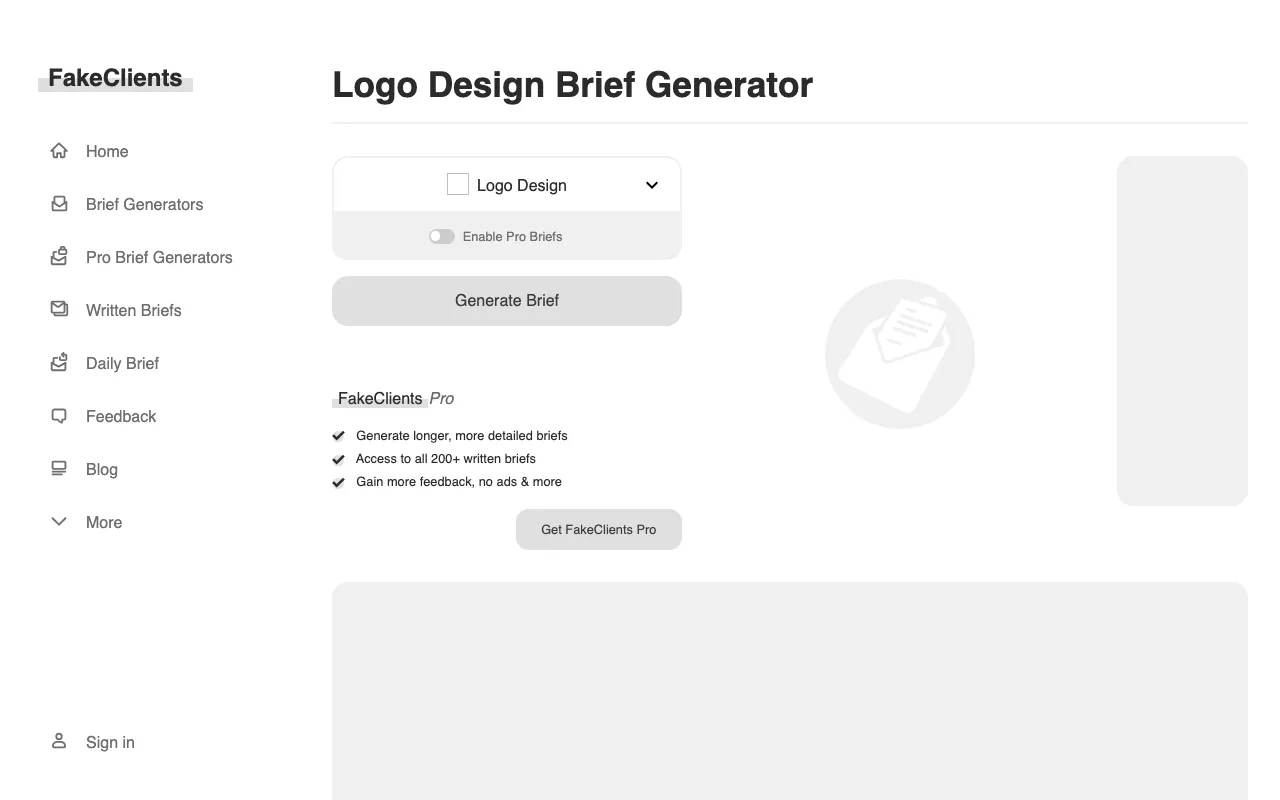 Anteprima di Fake Clients, tool per avere brief di design