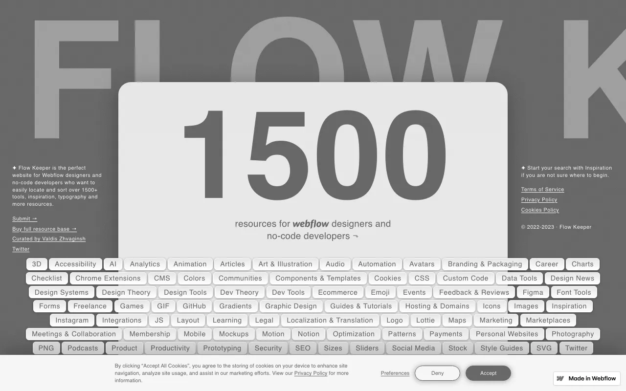 Anteprima di Flow Keeper, risorse per Webflow designers e sviluppatori no-code