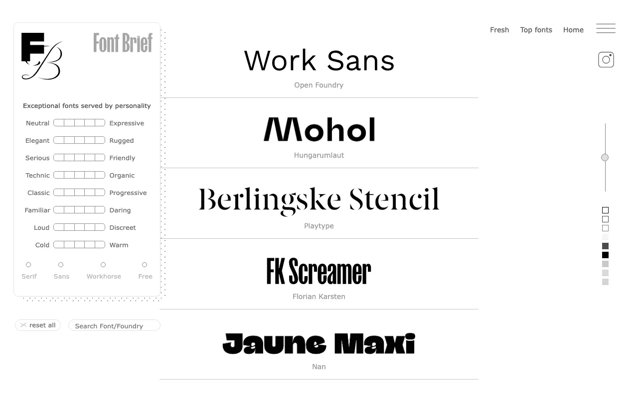 Anteprima di Font Brief, tool online per trovare coppie di font