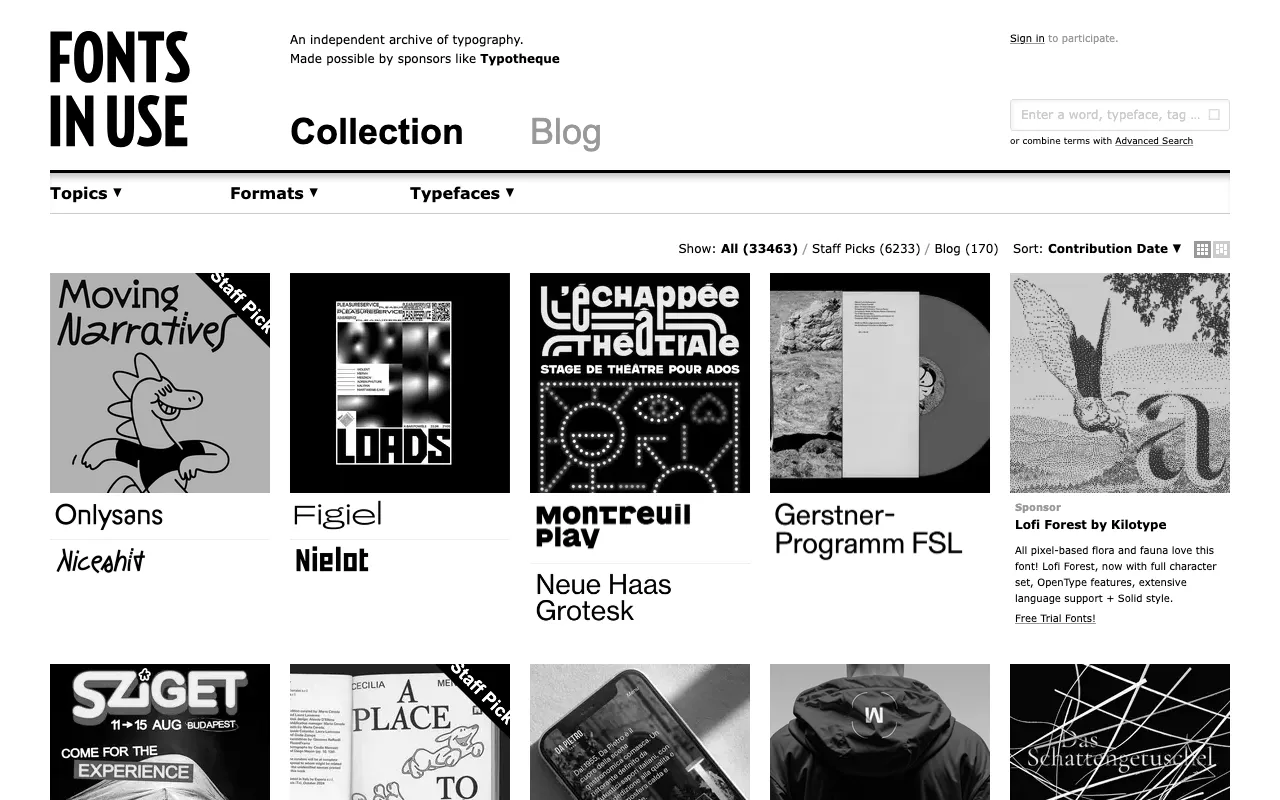 Anteprima di Font in use, raccolta di font usati per il web