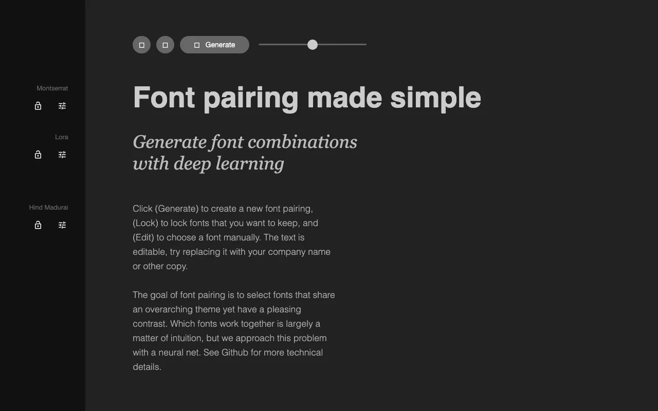 Anteprima di Font Joy, tool per font pairing