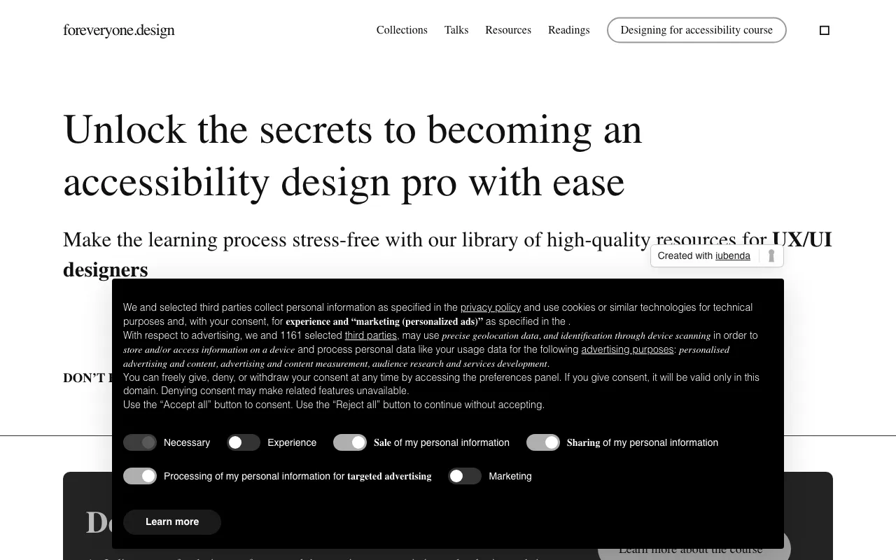 Anteprima di foreveryone.design, risorse per un design accessibile