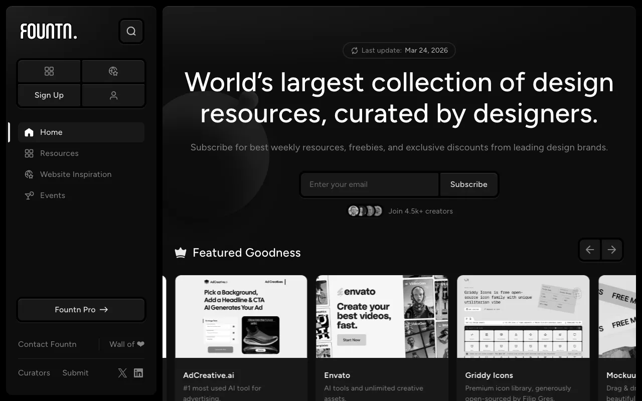 Anteprima di Fountn, raccolta di risorse premium e links
