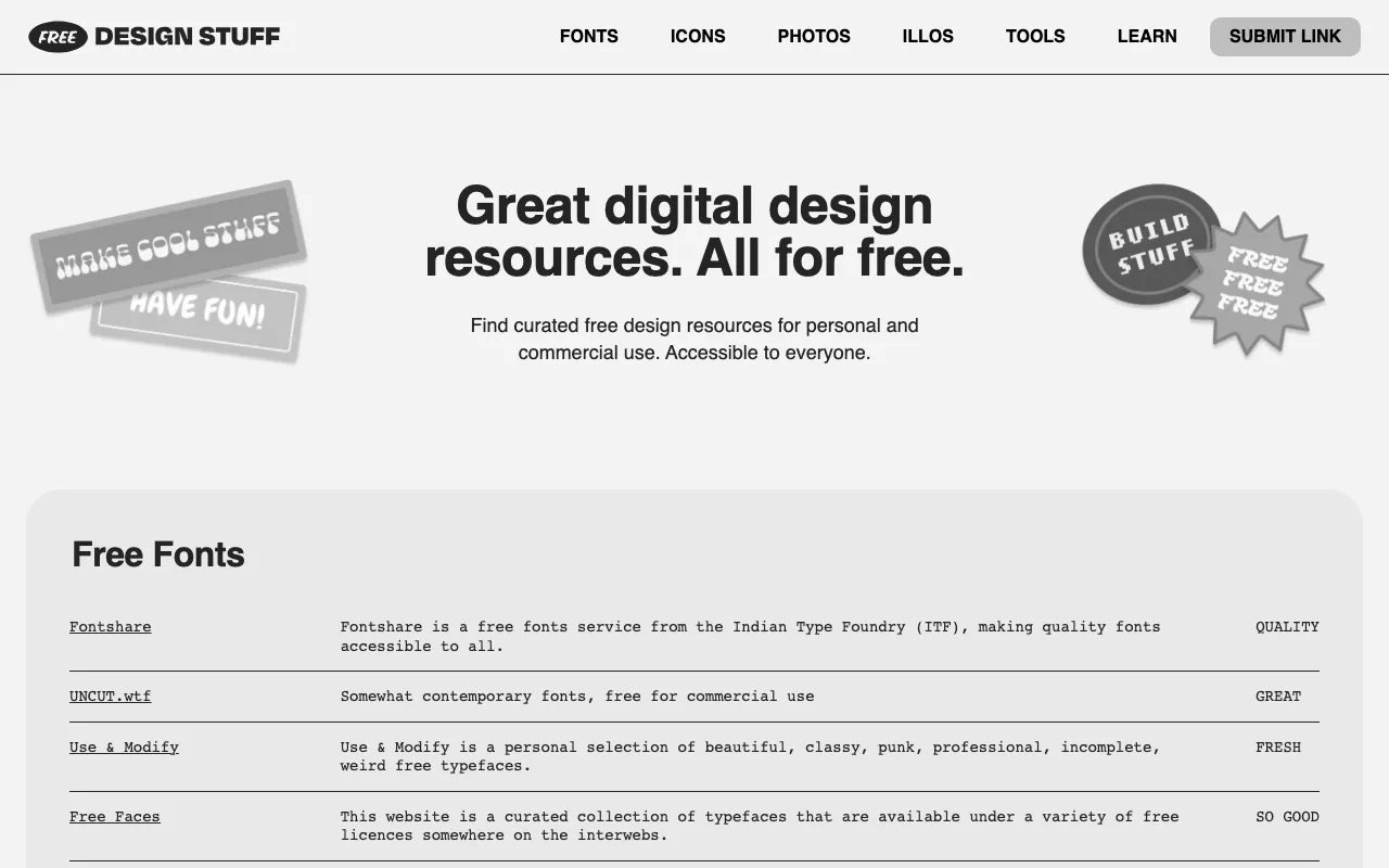 Anteprima di Free Design Stuffs, raccolta di risorse free per designer