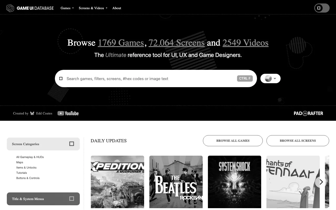 Anteprima di Game UI Database, raccolta di UI di videogiochi