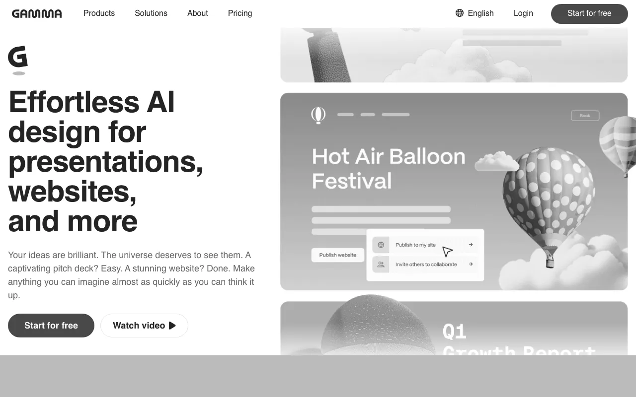 Anteprima di Gamma app, tool per creare contenuti in AI