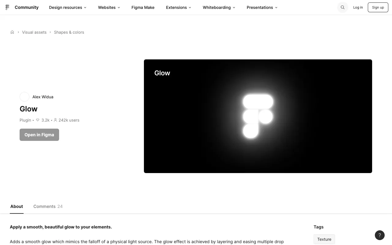 Anteprima di Glow, plugin Figma